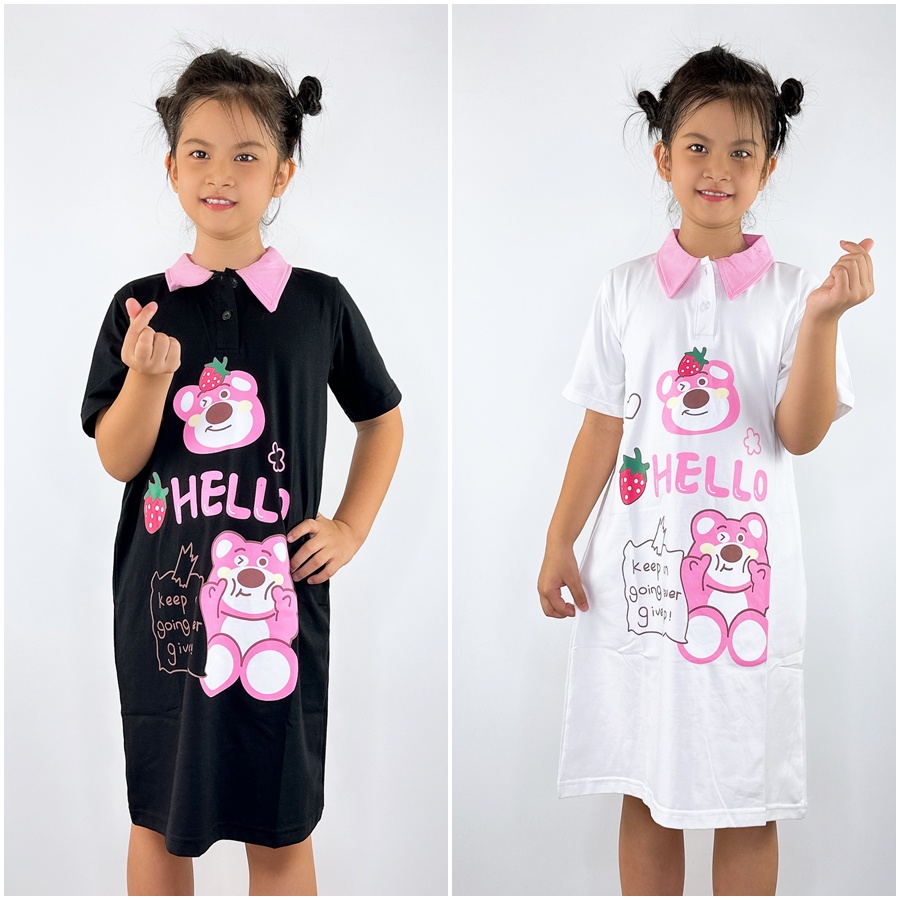 Đầm bé gái gấu dâu phối cổ  cực dễ thương cho bé từ 10 đến 60kg