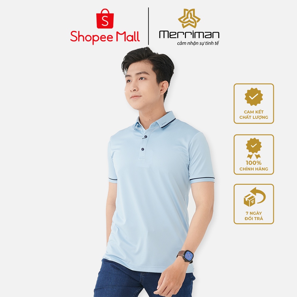 Áo thun Polo nam cổ bẻ THMTS044 thương hiệu Merriman chất liệu sợi cà phê co giãn, thấm hút, thoáng khí