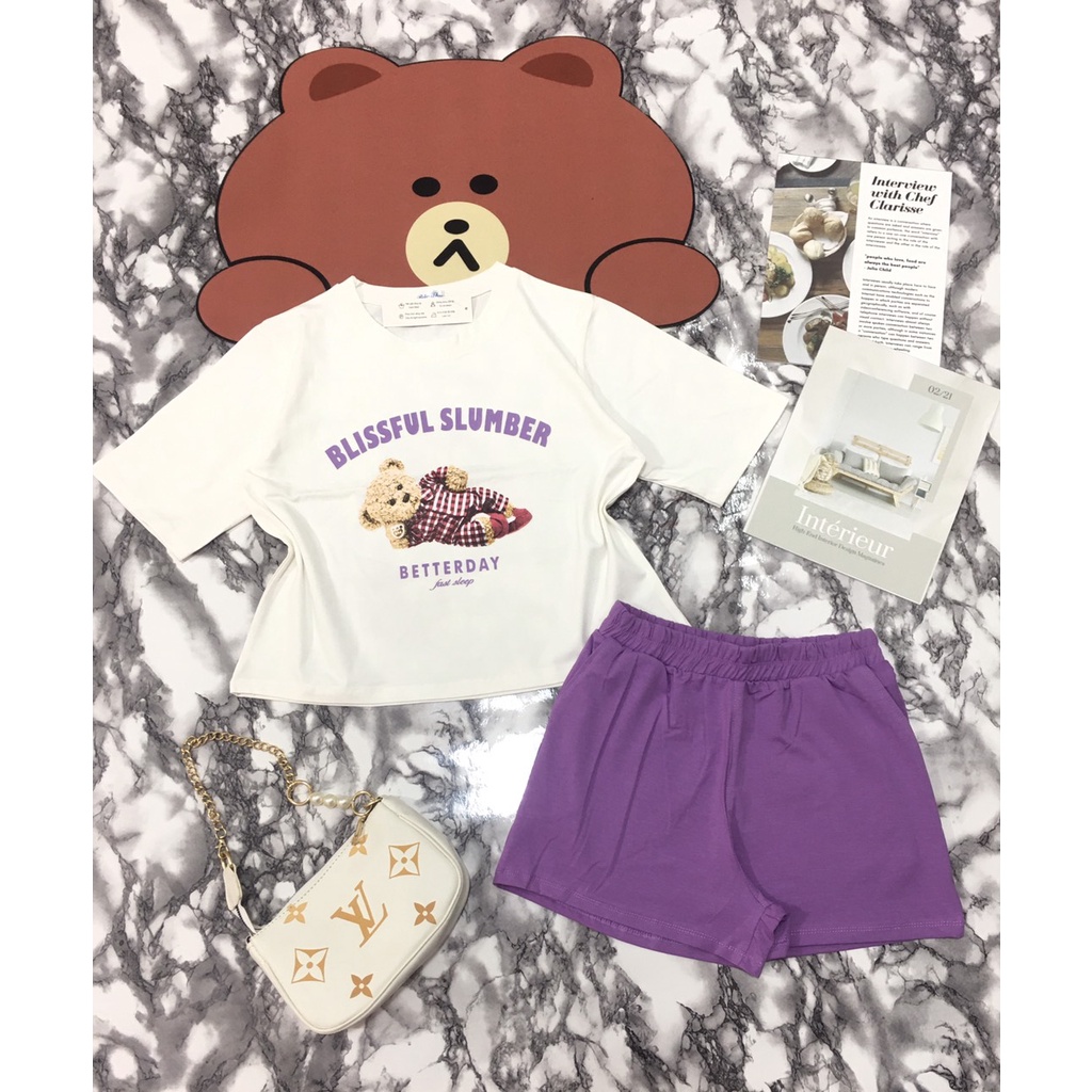 🌺 Set Áo Cotton + Quần Short Thời trang Nữ🧸Nhân vật Chú Gấu 🧸Đơn Giản Dễ Thương Freesize (40-50kg)🌺