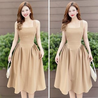 Váy đầm nữ dự tiệc dáng xòe kiểu công chúa, Đầm nữ dáng xòe sát nách ôm eo tôn dáng phong cách tiểu thư YADO V14