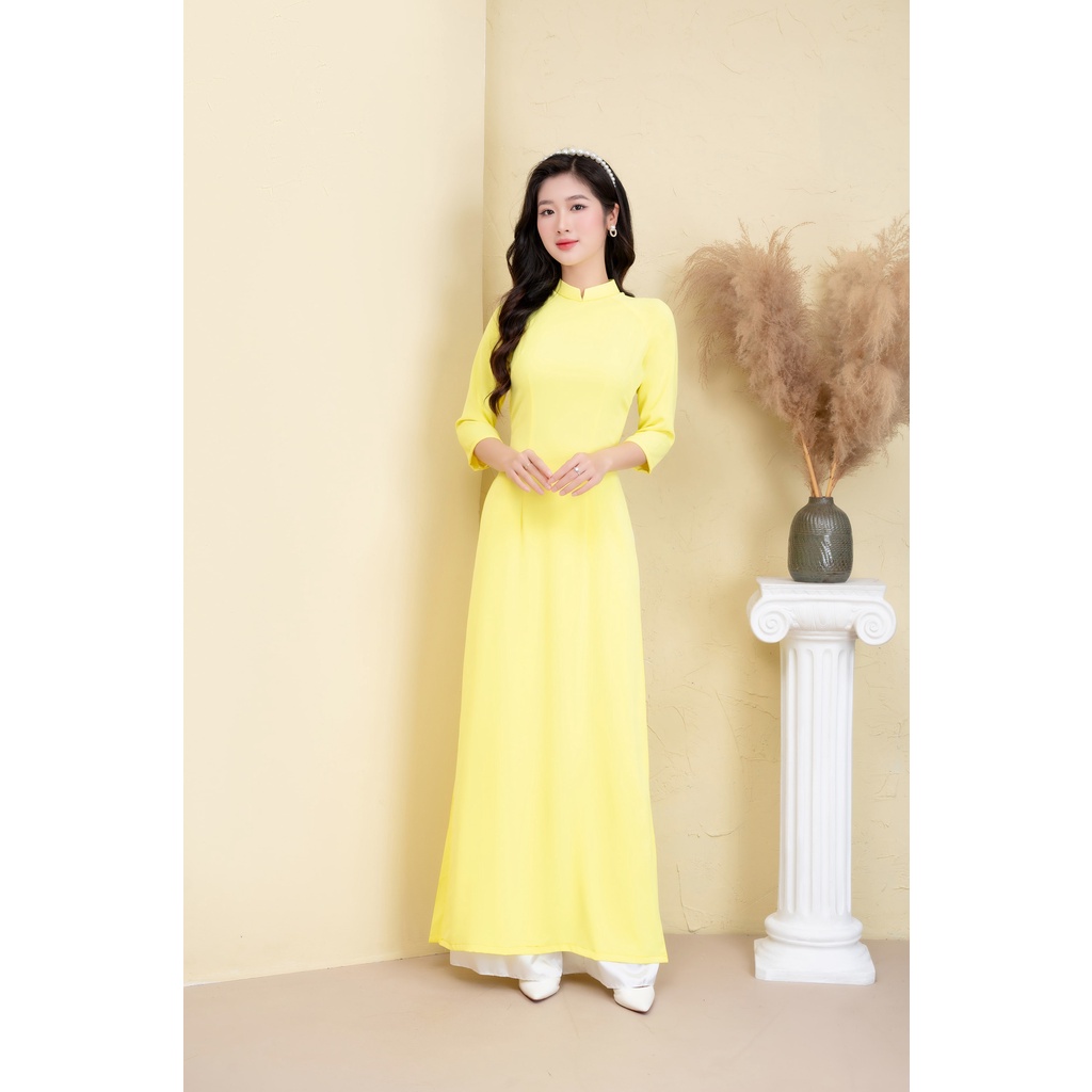Áo dài truyền thống lụa mỹ màu vàng chanh dành cho giáo viên by Quỳnh Hương
