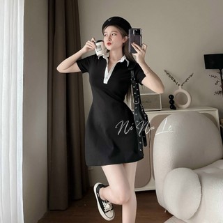 BIGSIZE Đầm thun polo phối trụ cổ dán xoè