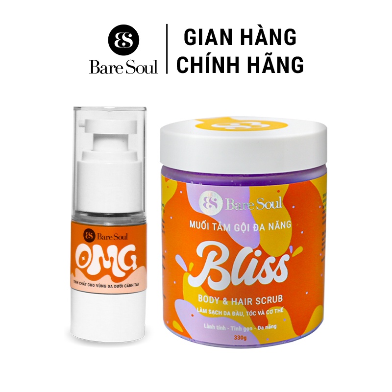 Combo dưỡng sáng chuyên sâu, nâng tông tức thì,làm sáng mịn, giảm thâm sần, khử mùi BareSoul OMG 20g + BLISS 250g