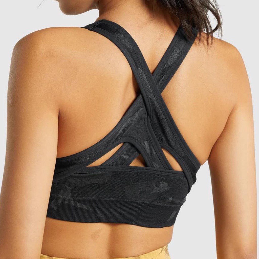 Set bộ đồ tập gym yoga aerobic cao cấp quần dài cạp cao &amp; áo bra có kèm mút tháo rời họa tiết rằn ri SM03