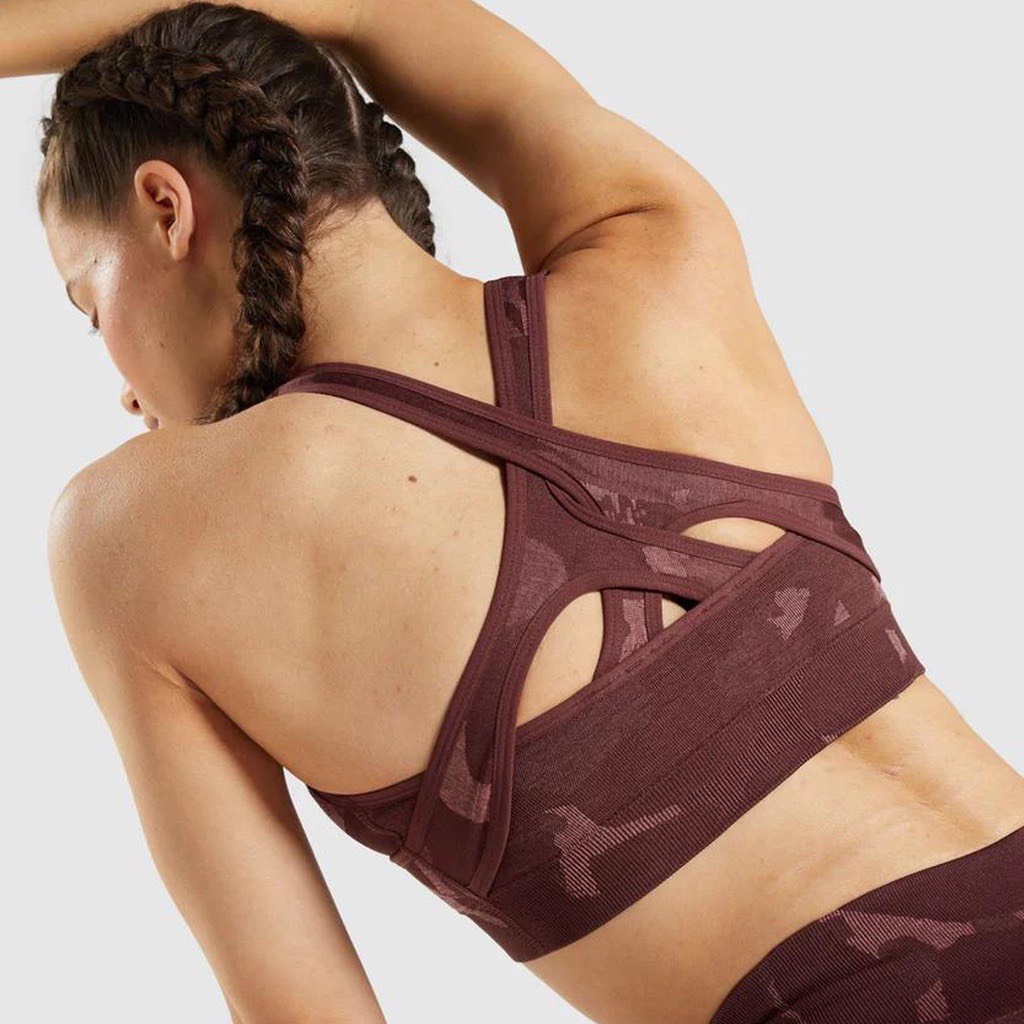 Set bộ đồ tập gym yoga aerobic cao cấp quần dài cạp cao &amp; áo bra có kèm mút tháo rời họa tiết rằn ri SM03