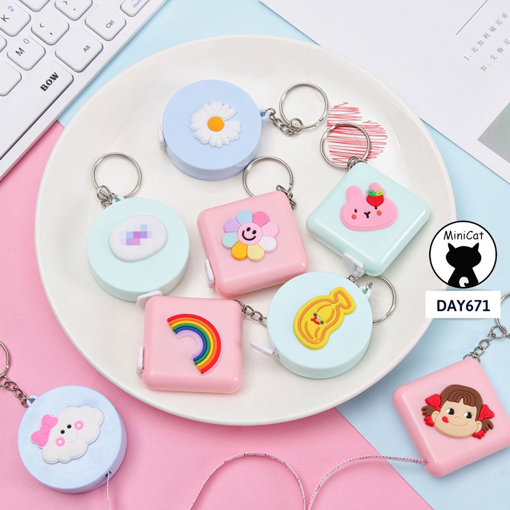 Thước dây cuộn đa năng 150 cm khắc hai mặt có thể thu gọn tiện lợi thiết kế hoạt hình dễ thương MiniCat DAY671