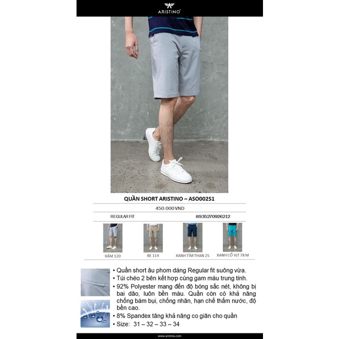 QUẦN SHORT NAM ARISTINO ASO002S1 Tag 450K