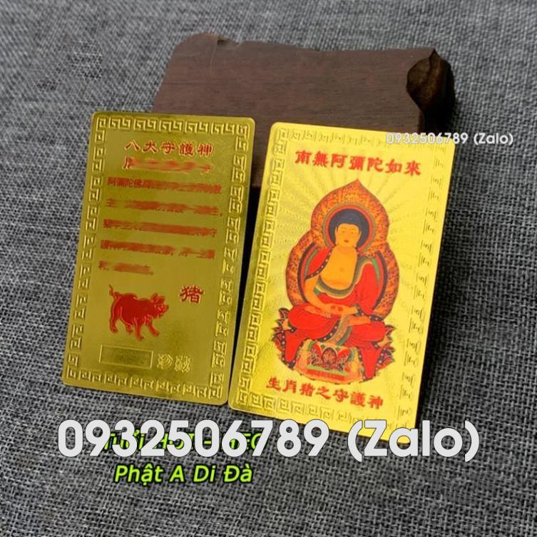 Kim Bài Phật Bản Mệnh - TUỔI HỢI - PHẬT A DI ĐÀ bỏ túi ví, ốp đt, Bình An May Mắn