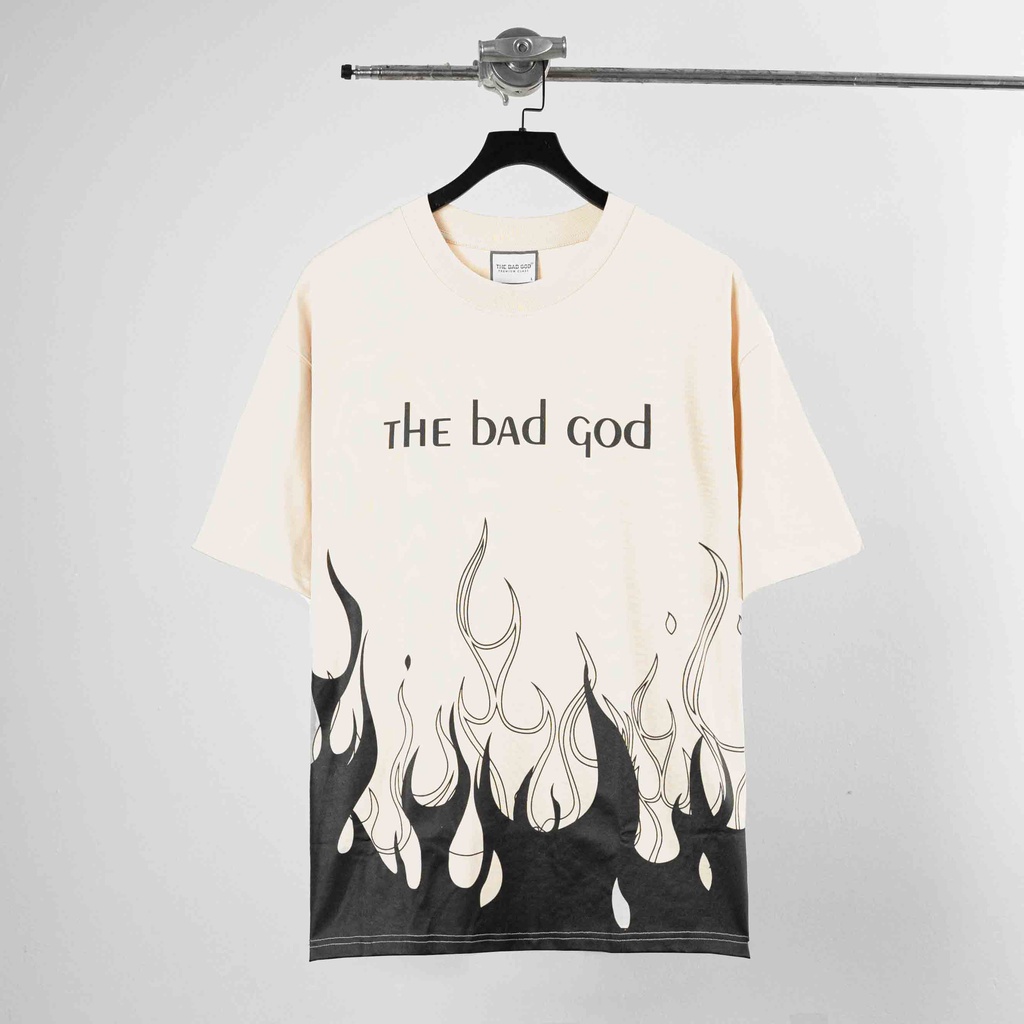 Áo thun tay lỡ The Bad God Beige Fire tee