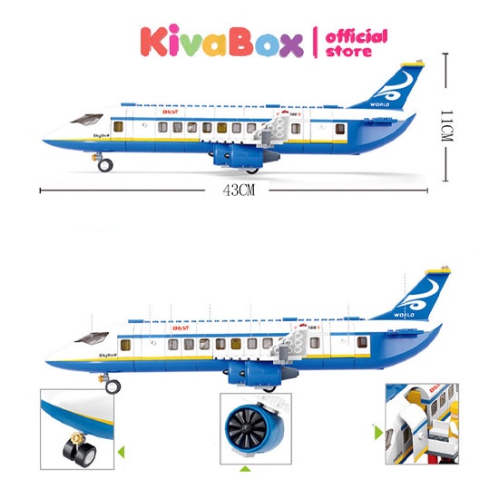 Bộ đồ chơi mô hình lắp ráp máy bay cỡ lớn làm quà tăng sinh nhật cho các bé Kivabox gồm 463 mảnh