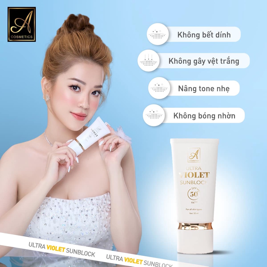 Kem chống nắng A cosmetics nâng tone kiềm dầu, dưỡng trắng da mặt Ultra Violet Sunblock SPF 50++