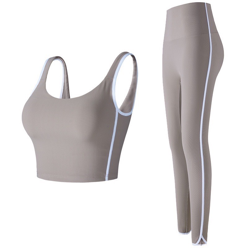 Set bộ đồ tập gym yoga aerobic thun lạnh gân cao cấp quần dài cạp cao &amp; áo bra có kèm mút tháo rời năng động SM04