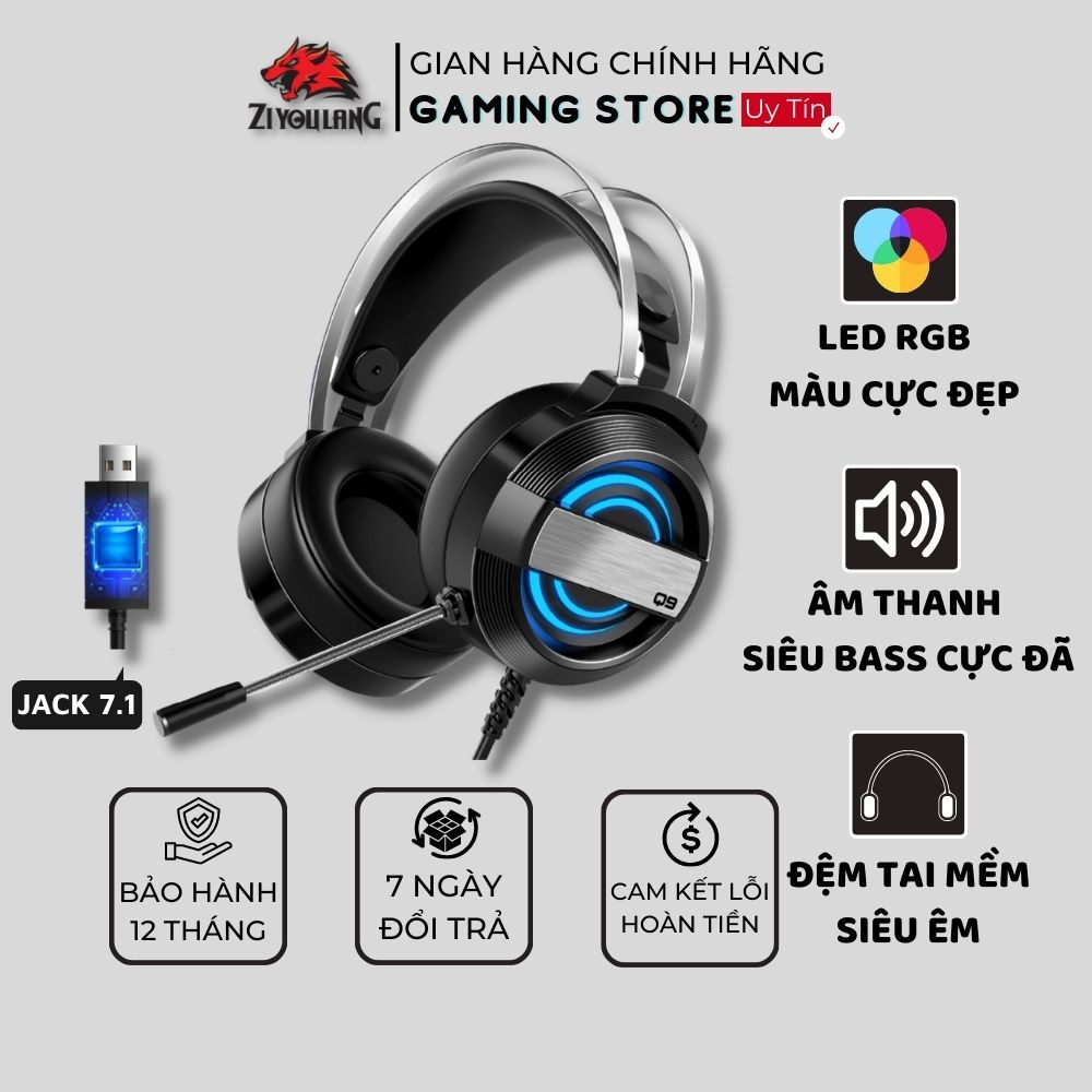 Tai Nghe Gaming Chụp Tai Máy Tính ZiyouLang MC Q9 Micro Đàm Thoại Đèn Led RGB Đổi Màu Headphone Chơi Game Cho Laptop PC