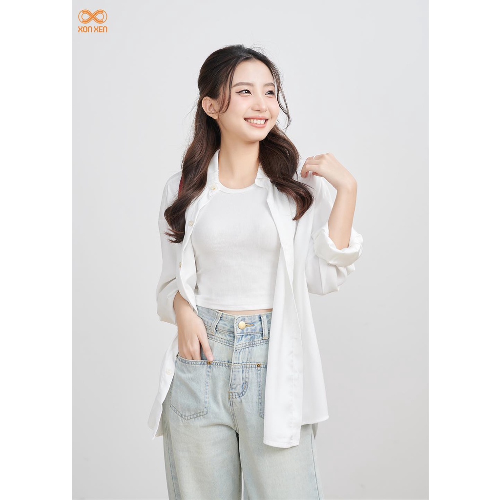 Áo sơ mi nữ Áo sơ mi Lụa Trơn Dài Tay XONXEN SHOP HUẾ free size Mã A607