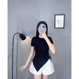 Áo kiểu nữ tà xéo Chất Thun gân mềm