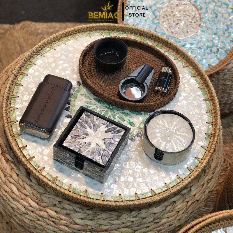 Lót ly khảm trai BEMIAO, lót ly uống nước, lót đựng cốc, decor trang trí nhà cửa, lót khảm trai đa họa tiết