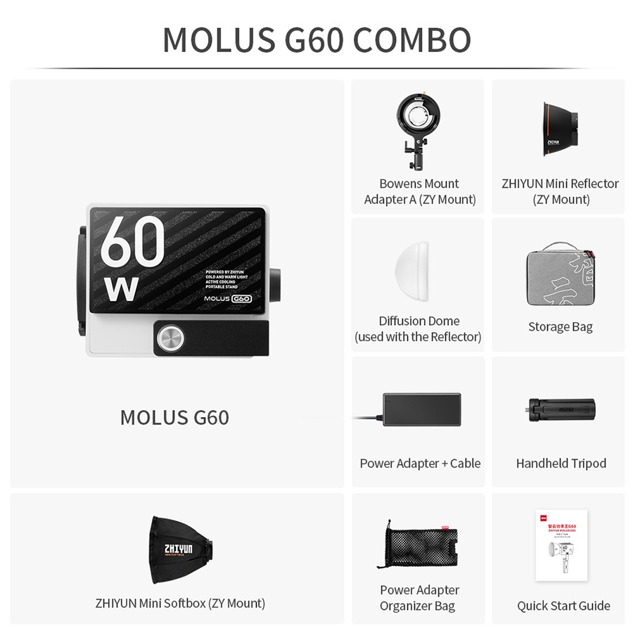 Zhiyun Molus G60 / Molus G60 Combo - Đèn LED Mini 60W  | Bảo Hành 12 Tháng