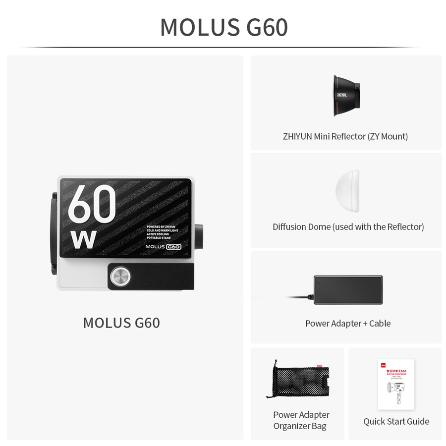 Zhiyun Molus G60 / Molus G60 Combo - Đèn LED Mini 60W  | Bảo Hành 12 Tháng