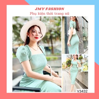 V3432 Váy đầm ôm body xanh midi sang chảnh váy body dáng dài xanh mint nhún eo sexy