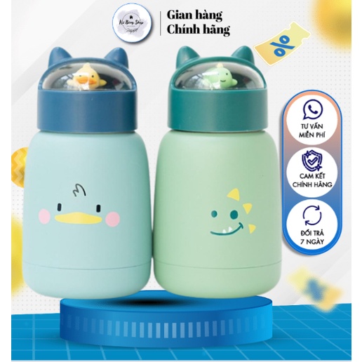 Bình nước giữ nhiệt 360ml nắp thú dễ thương lõi thủy tinh bọc nhựa cách nhiệt BN16