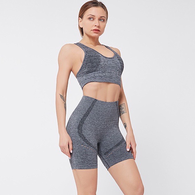 Set bộ đồ tập gym yoga aerobic thông hơi cao cấp quần đùi cạp cao &amp; áo bra có kèm mút tháo rời SM05