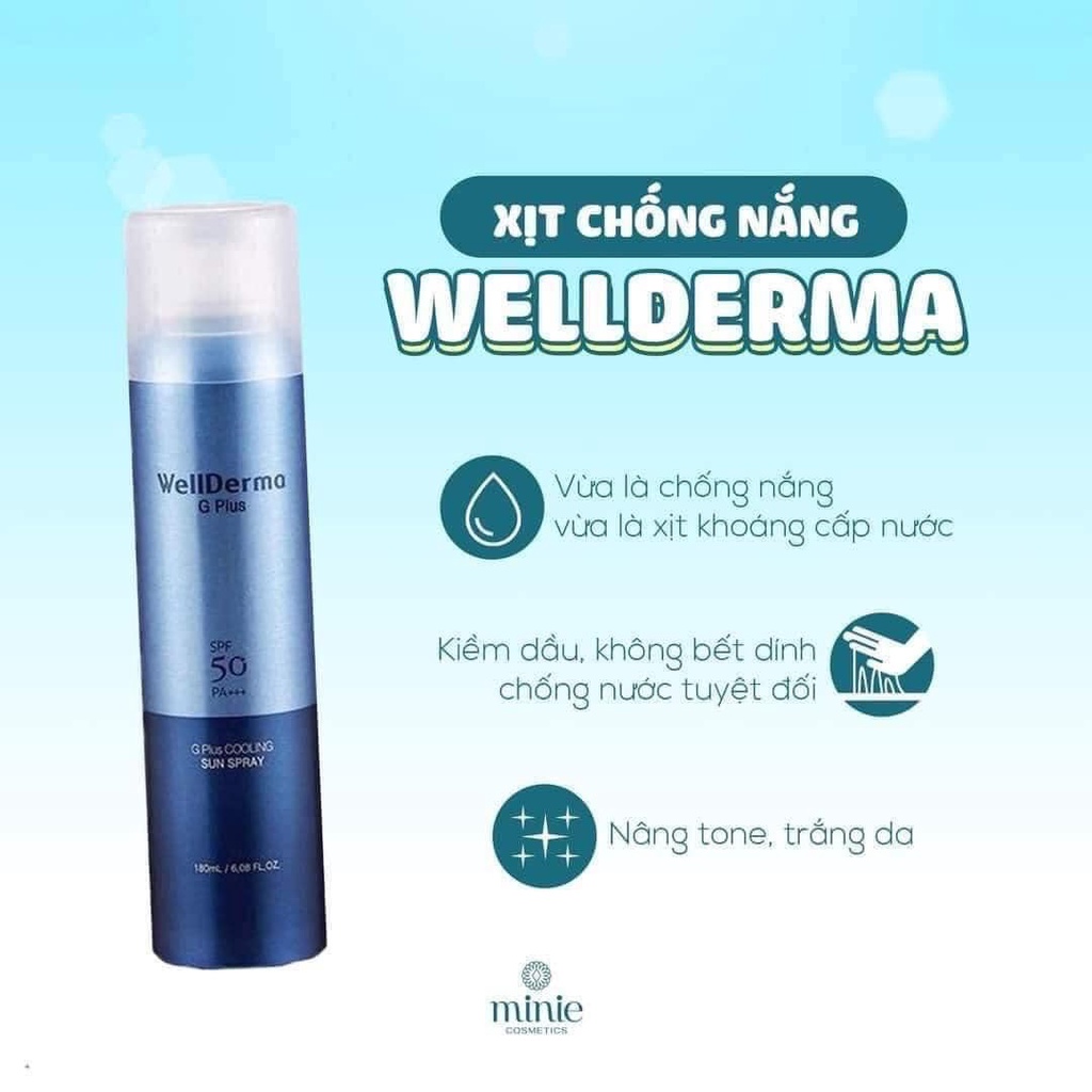 Xịt Chống Nắng Body Wellderma G PLus Cooling Sun Spray 180ml- Chống Trôi, Giảm Nhiệt, Làm Mát Da