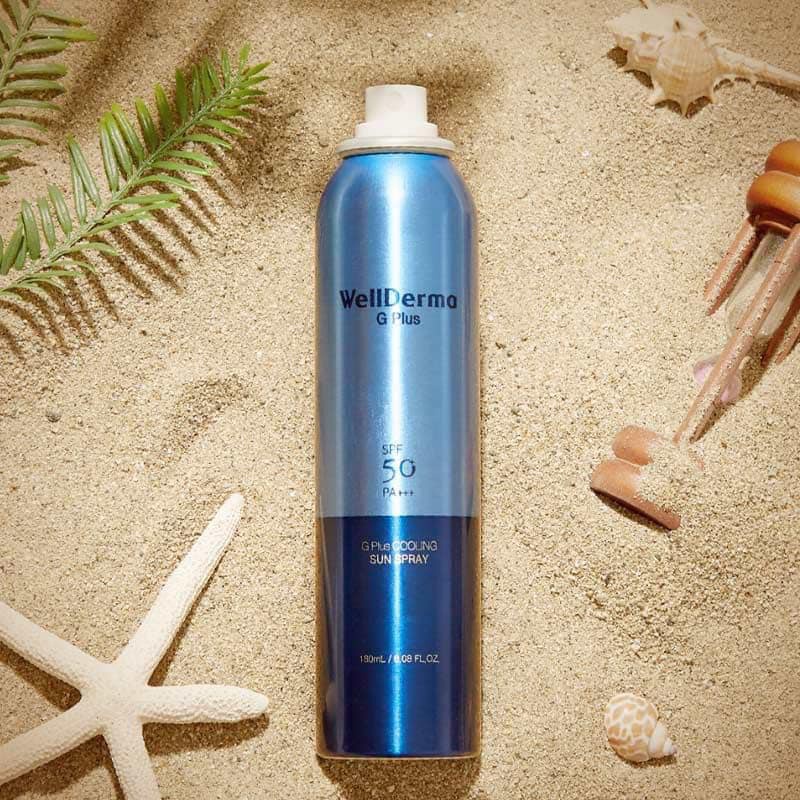 Xịt Chống Nắng Body Wellderma G PLus Cooling Sun Spray 180ml- Chống Trôi, Giảm Nhiệt, Làm Mát Da