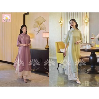 Áo dài hồ điệp 2 màu tím, xanh