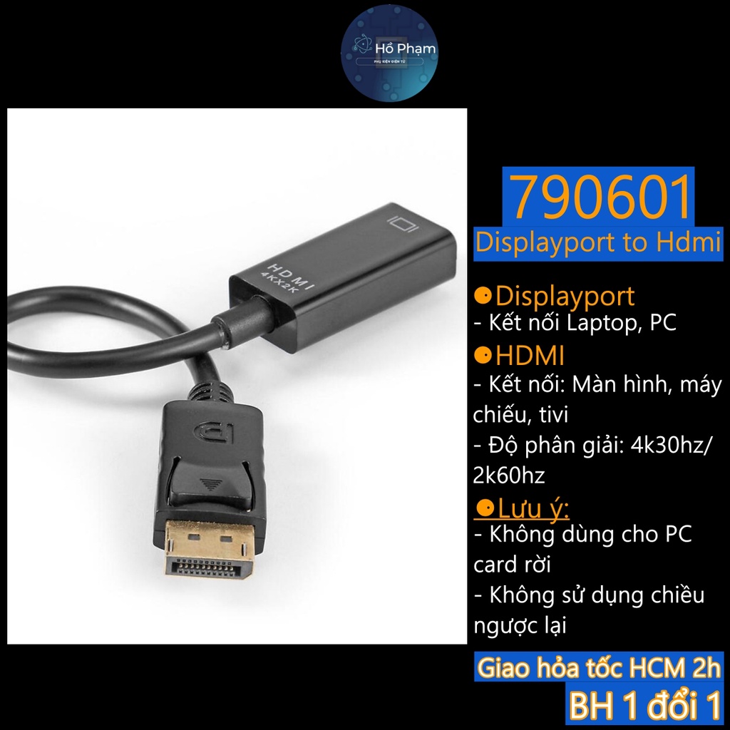 Cáp chuyển Displayport sang HDMI, DP to HDMI (đầu cái) độ phân giải FullHD/ 4K - Hồ Phạm