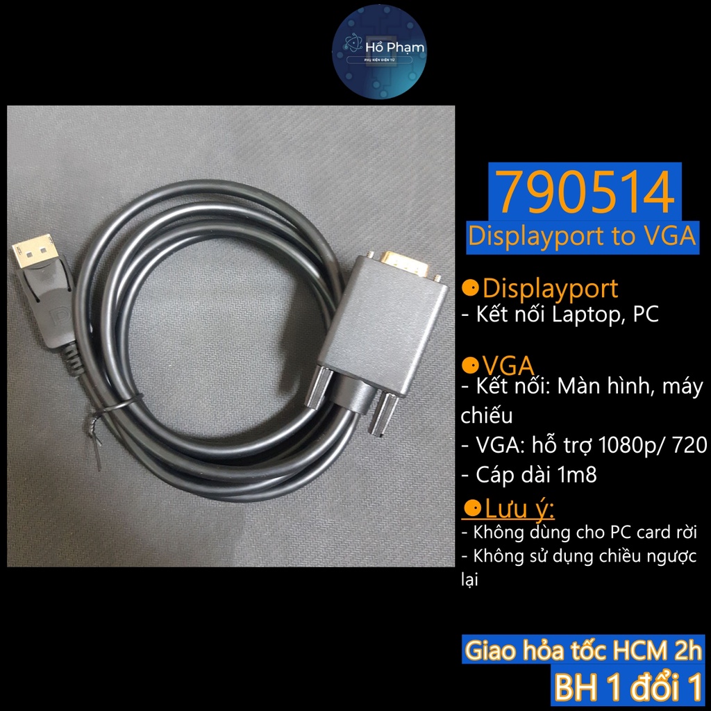 Cáp chuyển Displayport to VGA, DP ra VGA (đầu đực) dài 1m8 - Hồ Phạm | BigBuy360 - bigbuy360.vn