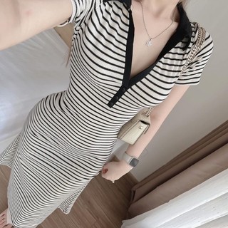 ĐẦM BODY SỌC CỔ BẺ CHỮ V RẤT XINH SV100