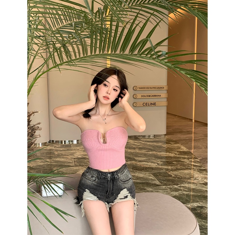 Áo Croptop Dệt Kim Trễ Vai Dáng Ôm Thời Trang Mùa Hè 2023