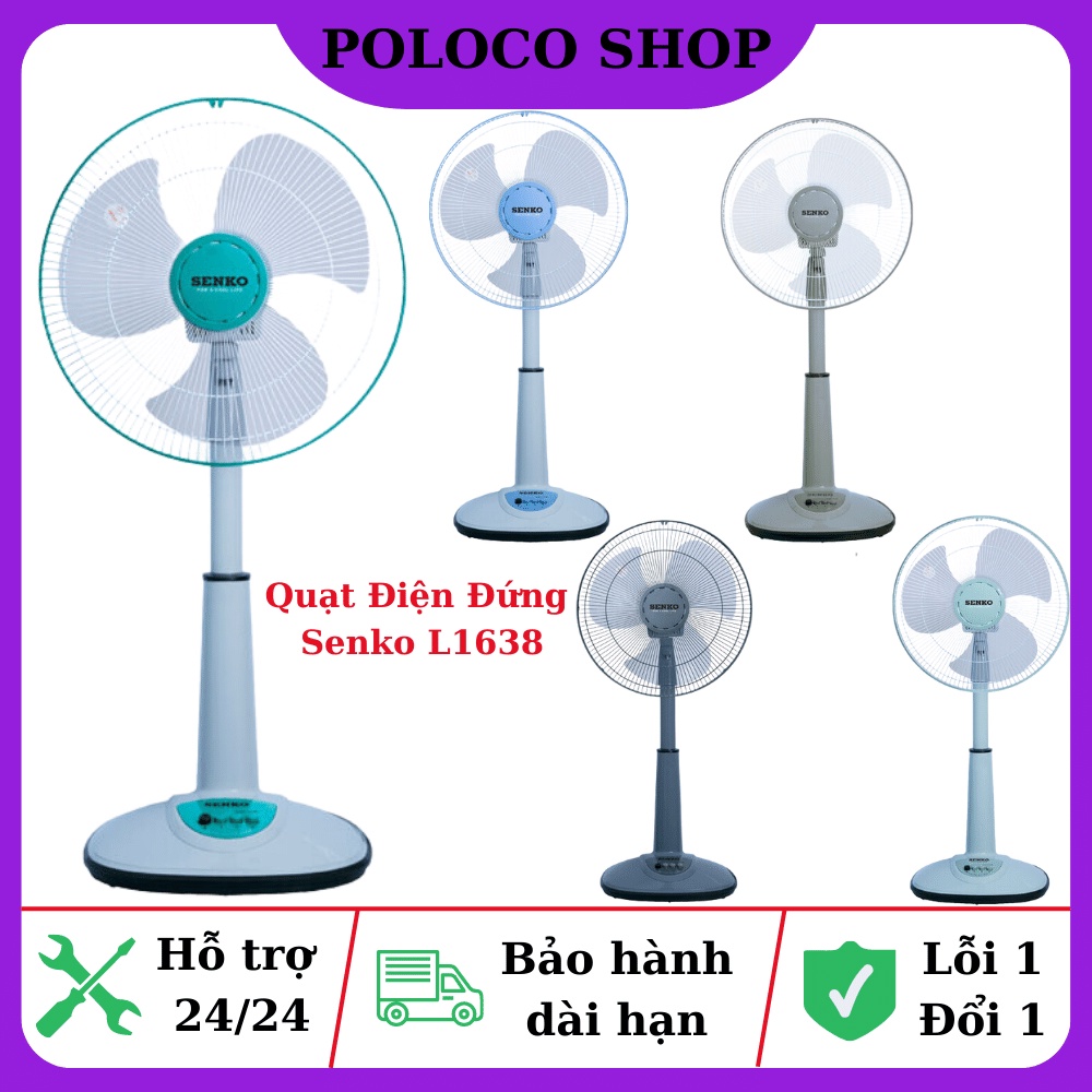 Quạt lửng Senko L1638 chính hãng - Quạt Điện Cây Đứng Lỡ - 5 Màu Sắc - 3 Tốc Độ Gió - Sải Cánh 39cm - Bảo Hành 12 Tháng
