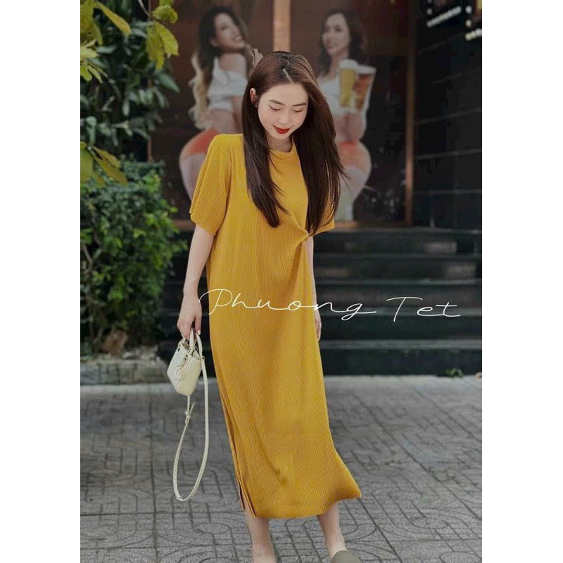 Đầm maxi suông dài dập ly xoắn eo 6 màu cá tính, đầm thiết kế dáng dài