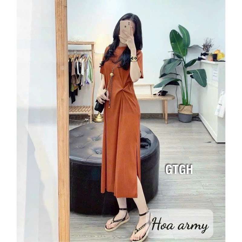 Đầm maxi suông dài dập ly xoắn eo 6 màu cá tính, đầm thiết kế dáng dài