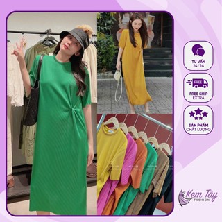 Đầm maxi suông dài dập ly xoắn eo 6 màu cá tính, đầm thiết kế dáng dài