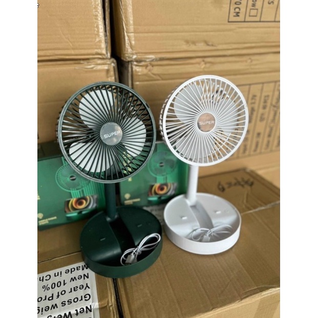 Quạt Tích Điện Gấp Gọn, Quạt Mini Để Bàn Xoay 180 Độ, 3 Tốc Độ Gió, Cổng Sạc USB Sạc Đa Năng Từ Các Thiết Bị