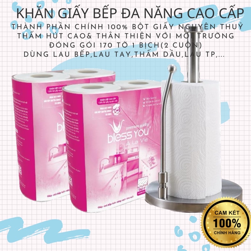 Giấy bếp đa năng Bless You À La Vie 2lớp dày dai độ thấm hút cao, lau bếp