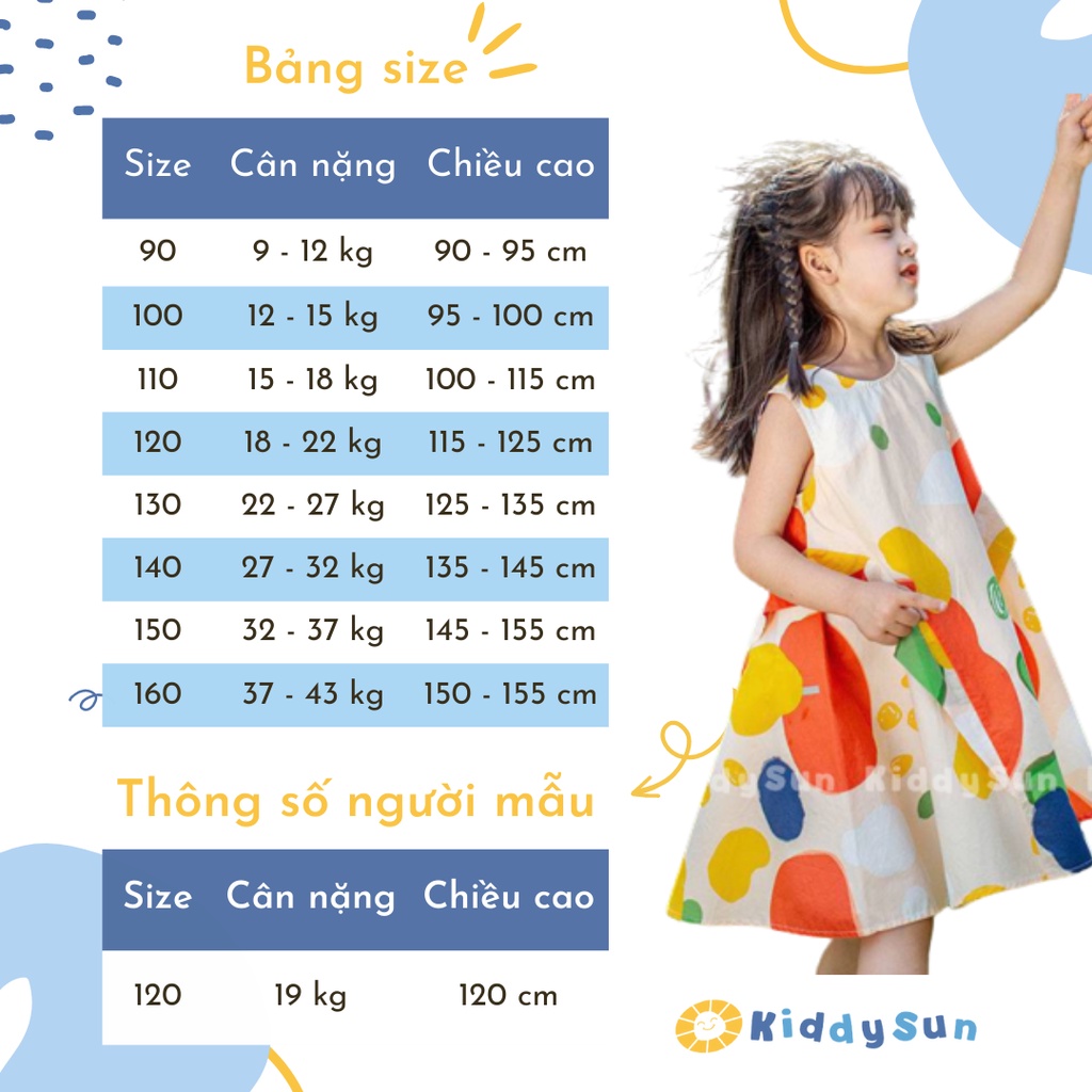 Váy Kiddysun dáng chữ A xinh xắn đáng yêu năng động thoải mái an toàn dành cho bé gái2,3,4,5,6,7,8,9,10,11,12 tuổi[V412]
