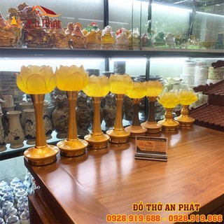 Đôi đèn thờ lưu ly hoa sen chân đồng cao cấp - đồ thờ cúng An Phát