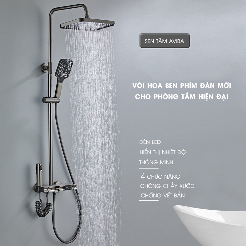 Bộ Vòi Sen Cây Tắm Đứng Nóng Lạnh Kĩ Thật Số Led Mới AV008 _Vòi Sen Tắm 4 Phím Đàn Hàng Nhập Khẩu Cap Cấp