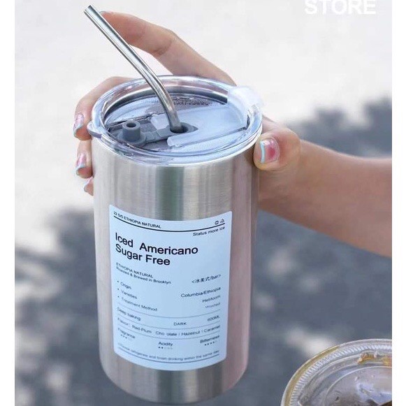 Ly giữ nhiệt iced americano inox 304 cao cấp không gỉ, cốc uống nước giữ nhiệt có ống hút tiện lợi