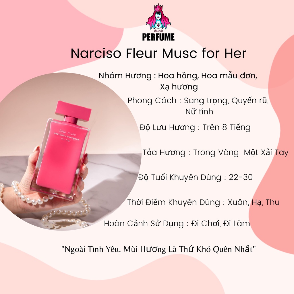 Nước Hoa 𝗡𝗮𝗿𝗰𝗶𝘀𝗼 𝗙𝗼𝗿 𝗛𝗲𝗿 𝗘𝗗𝗣/𝗘𝗗𝗧/𝗣𝘂𝗿𝗲 𝗠𝘂𝘀𝗰 Sang Trọng _ Dung Tích 1-2-5-10ml