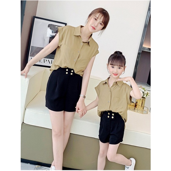 Set bộ mẹ bé áo nâu + quần short