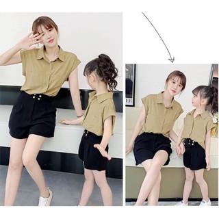 Set bộ mẹ bé áo nâu + quần short