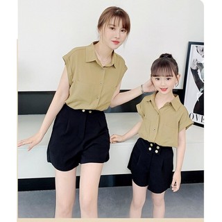Set bộ mẹ bé áo nâu + quần short