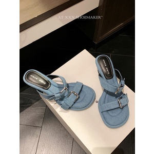 Dép Sandal Denim Hở Ngón Họa Tiết Kẻ Sọc Thời Trang Mùa Hè Cho Nữ