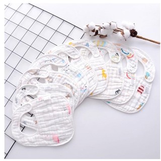 Yếm cotton có chống thấm cho bé có nút bấm tiện lợi, Yếm xô lớp hình chữ U dành cho bé siêu mềm mịn và đáng yêu