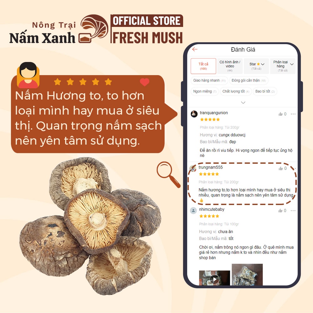 Nấm Hương (Đông Cô) Khô 50gr 100gr 200gr Giòn Ngon Loại 1 - Nông Trại Nấm Xanh