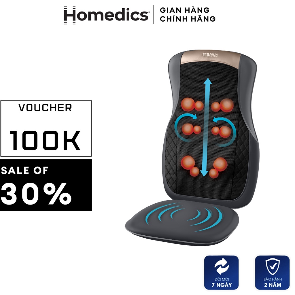 Ghế đệm massage công nghệ 3D Shiatsu pin sạc HoMedics MCS-624 kèm nhiệt rung - HÀNG CHÍNH HÃNG USA [BH 2 NĂM]
